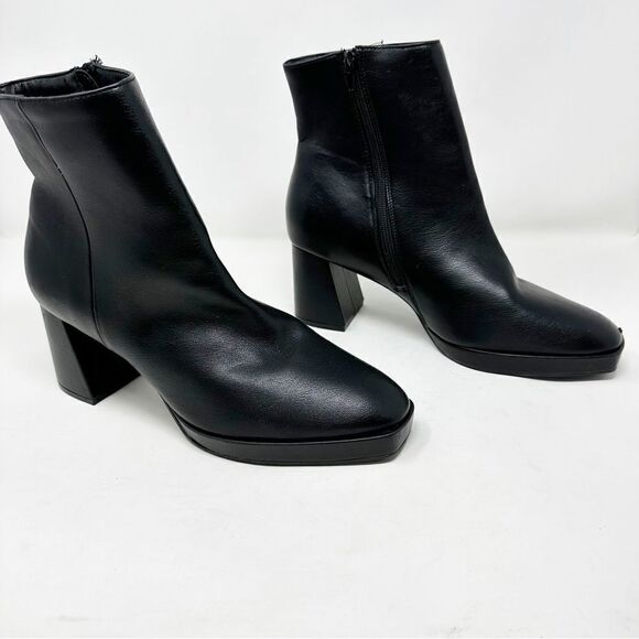 Chinese Laundry Black Leather Square Toe Heeled Block Boot Dodger Black Smoosh - Picture 1 of 8